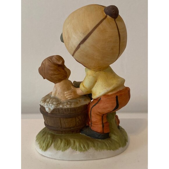Figurine Boy Cap Bathing Little Girl Barrel Tub Statue Decor Vintage - Picture 8 of 10